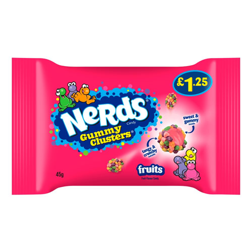 NERDS FRUIT-FLAVOUR CANDY GUMMY CLUSTERS PMP £1.25 45G