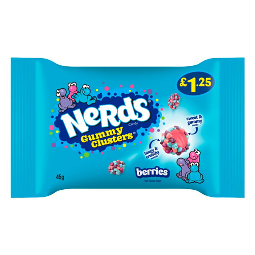 NERDS BERRIES FRUIT-FLAVOUR CANDY GUMMY CLUSTERS PMP £1.25 45G