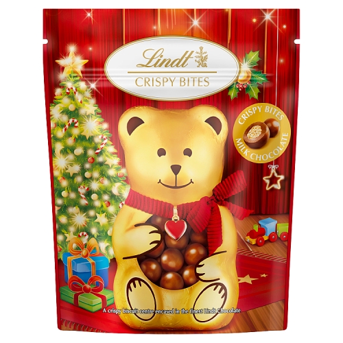 LINDT CRISPY BITES TEDDY POUCH 120G-XMAS