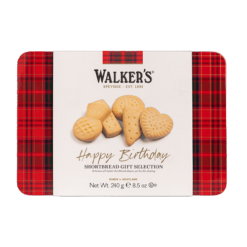 WALKERS ASSORTED SHORTBREAD TIN 'HAPPY BIRTHDAY' 240G
