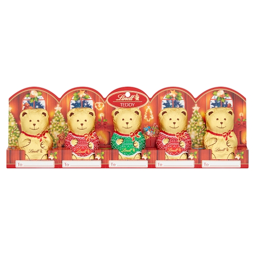 LINDT TEDDY BEAR MILK CHOCOLATE PERFORATED 5 PACK 50G-XMAS