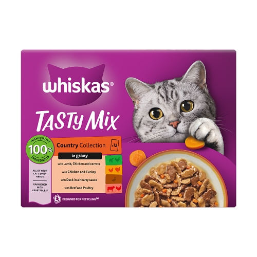 WHISKAS 1+ CAT POUCHES TASTY MIX CHEFS CHOICE IN GRAVY 12PK 85G