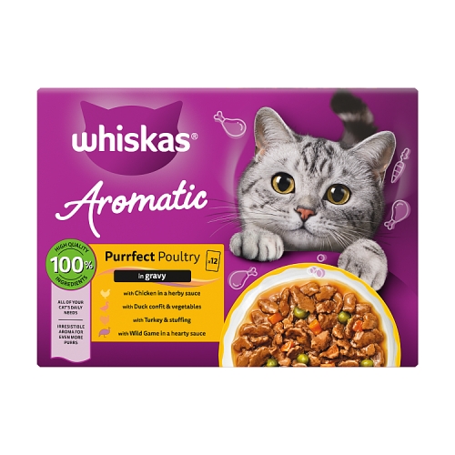 WHISKAS 1+ AROMATIC PURRFECT POULTRY SELECTION WET POUCHES 12PK 85G