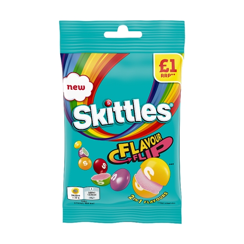 SKITTLES FRUIT FLAVOUR FLIP SWEETS BAG PMP £1.00 109G