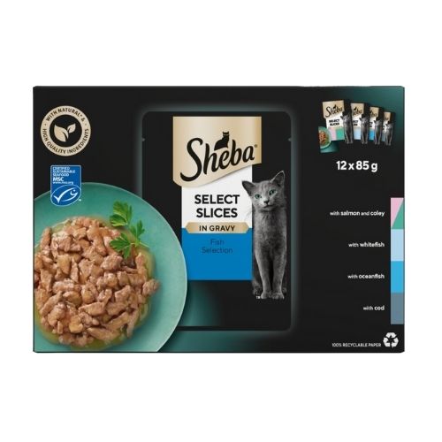 SHEBA SELECT SLICES CAT FOOD POUCHES FISH IN GRAVY 12PK 85G