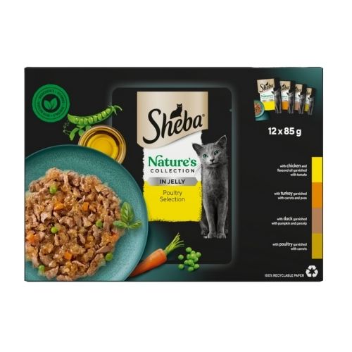 SHEBA NATURES COLLECTION CAT POUCHES POULY COLLECTION IN JELLY 12PK 85G