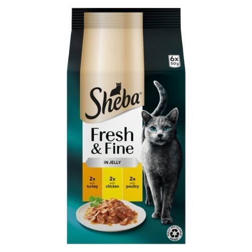 SHEBA FRESH & FINE ADULT WET CAT FOOD CHICKEN & TURKEY JELLY 6PK 50G