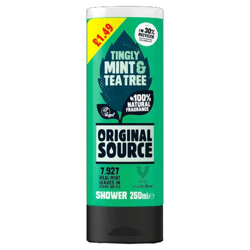 ORIGINAL SOURCE SHOWER GEL TINGLY MINT & TEA TREE PMP £1.49 250ML