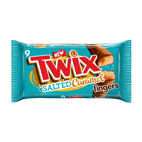 TWIX SALTED CARAMEL & MILK CHOCOLATE FINGERS BISCUIT SNACK BARS 9PK 180G