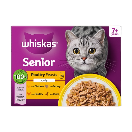 WHISKAS 7 + CAT POUCHES POULY FEASTS IN JELLY 12PK 85G