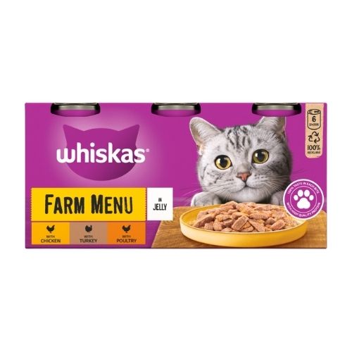 WHISKAS 1+ CAT TINS FARM MENU IN JELLY 6PK 400G