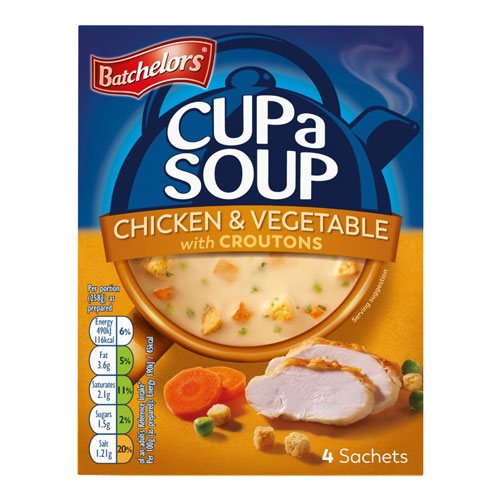 BATCHELORS CUP A SOUP CHICKEN & VEGETABLE WITH CROUTONS 4 SACHETS 110G/NFEU/
