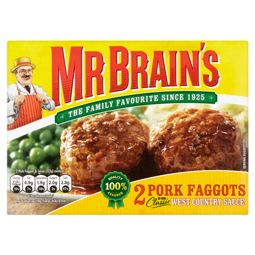 MR BRAIN'S 2 PORK FAGGOTS IN WEST COUNTRY SAUCE 222G
