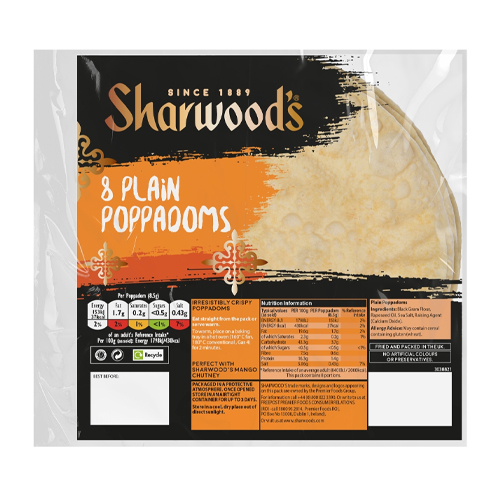 SHARWOOD'S 8 PLAIN POPPADOMS 5X 72G