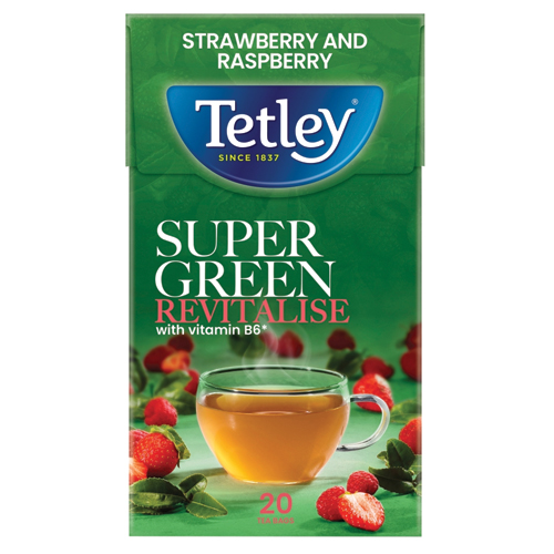 TETLEY SUPER GREEN TEA BOOST STRAWBERRY & RASPBERRY TEA 20S 2G