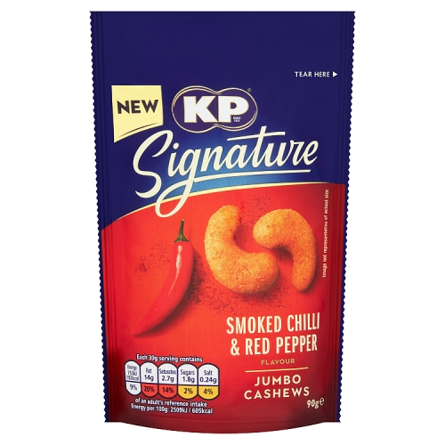 KP SIGNATURE SMOKED CHILLI AND RED PEPPER CASHEWS 90G-XMAS