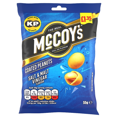 MCCOY'S COATED PEANUTS SALT & MALT VINEGAR PMP £1.35 55G