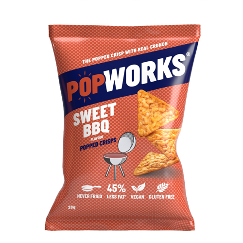 POPWORKS SWEET BBQ POPPED CRISPS 28G