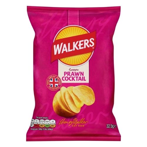 WALKERS PRAWN COCKTAIL CRISPS NO HIGH FATE SUGAR SALT 32.5G