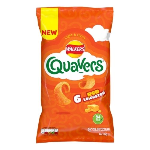 WALKERS QUAVERS RED LEICESTER CHEESE CRISPS 6PK 16G