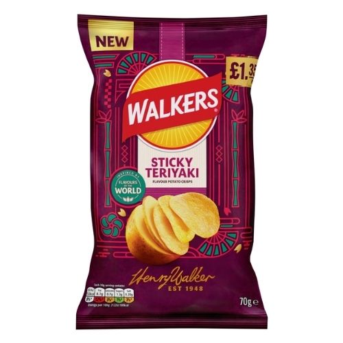 WALKERS STICKY TERIYAKI SHARING CRISPS PMP £1.35 70G
