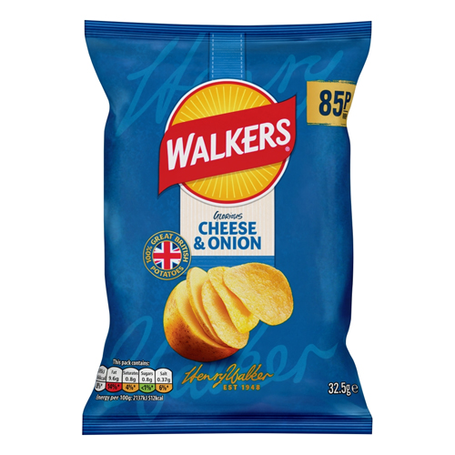 WALKERS CHEESE & ONION CRISPS PMP 85P 32.5G