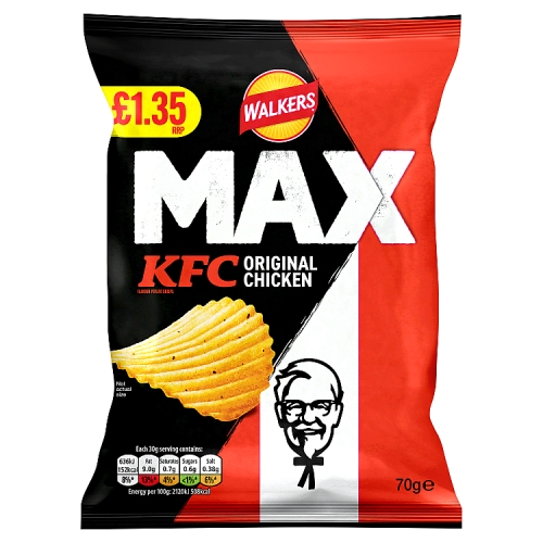WALKERS MAX KFC ORIGINAL CHICKEN CRISPS PMP £1.35 70G