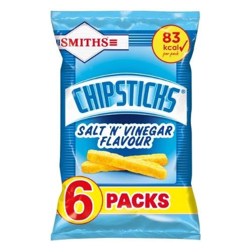 SMITH'S CHIPSTICKS SALT & VINEGAR SNACKS 6PK 17G