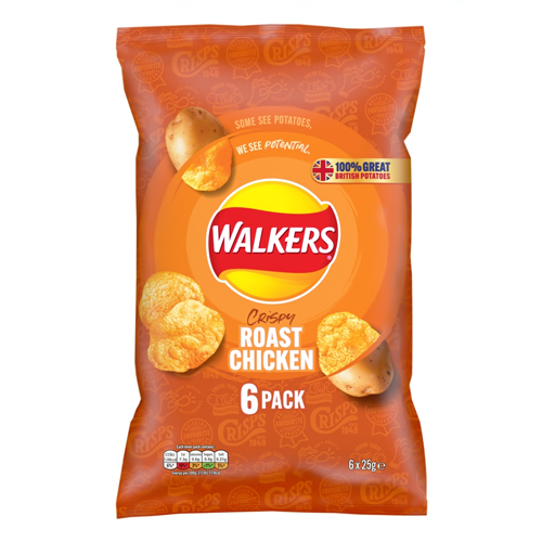 WALKERS ROAST CHICKEN CRISPS 6PK 25G