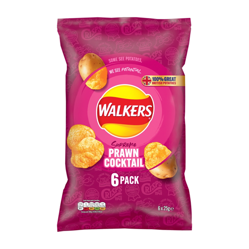 WALKERS PRAWN COCKTAIL CRISPS 6PK 25G