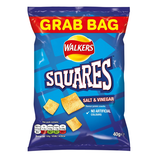 WALKERS SQUARES SALT & VINEGAR SNACKS 40G
