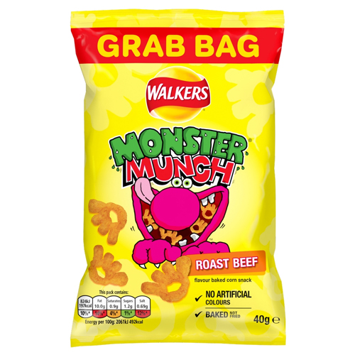 WALKERS MONSTER MUNCH ROAST BEEF CRISPS 40G