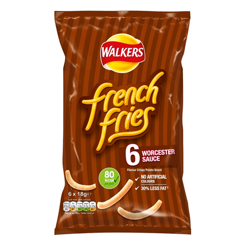 WALKERS FRENCH FRIES WORCESTER SAUCE SNACKS 6PK 18G
