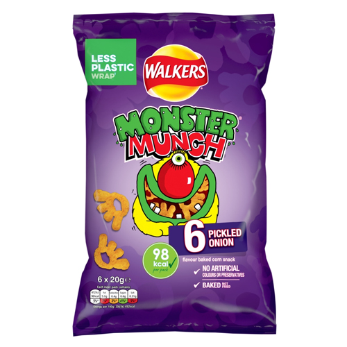 WALKERS MONSTER MUNCH PICKLED ONION CRISPS 6PK 20G