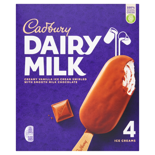 CADBURY DAIRY MILK ICE CREAMS 4 X 90ML (360ML)