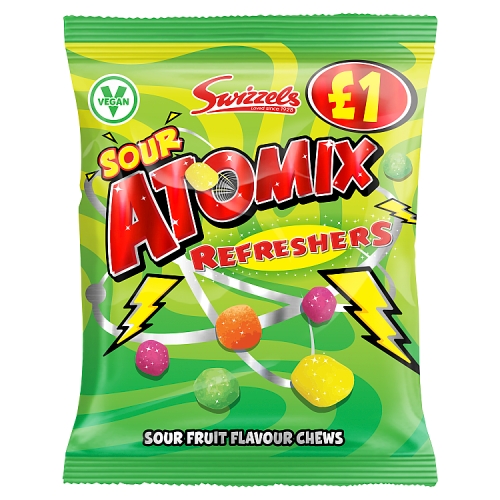 SWIZZELS ATOMIX REFRESHERS SOUR FRUIT FLAVOUR CHEWS PMP £1.00 100G