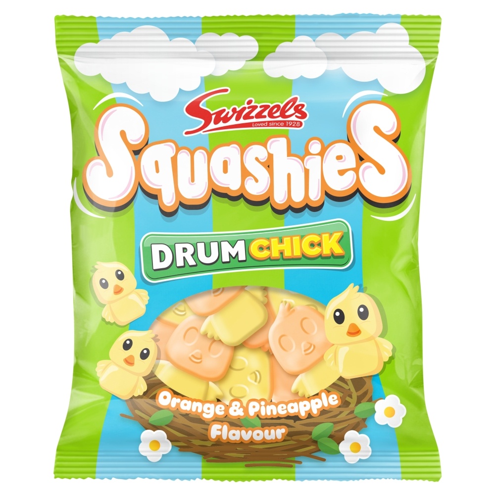 SWIZZELS SQUASHIES DRUM CHICK ORANGE & PINEAPPLE 120G-EASTER