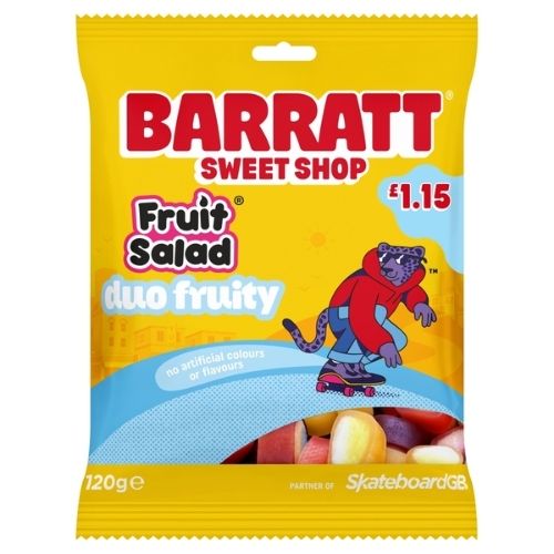 BARRATT FRUIT SALAD DUO FRUITY BAG PMP £1.15 120G