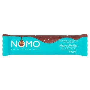 NOMO VEGAN & FREE FROM CARAMEL & SEA SALT CHOC BAR 38G