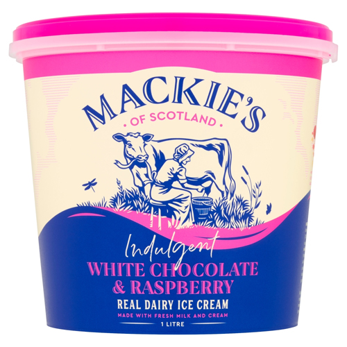 MACKIE'S OF SCOTLAND INDULGENT WHITE CHOCOLATE & RASPBERRY REAL DAIRY ICE CREAM 1 LITRE