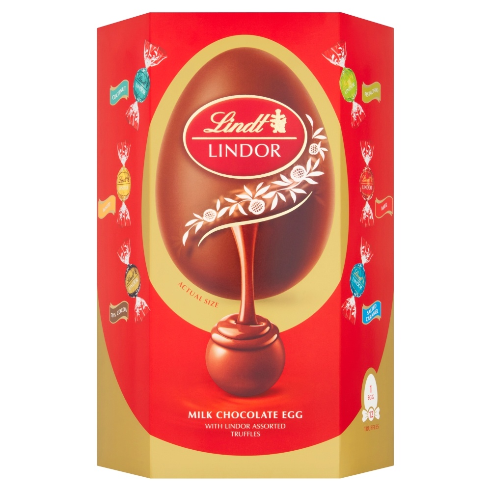 LINDT LINDOR MILK CHOCOLATE EGG WITH LINDOR ASSORTED TRUFFLES 310G-EASTER