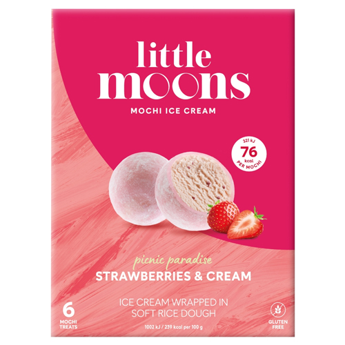 LITTLE MOONS STRAWBERRIES&CREAM MOCHI ICE CREAM 6PK