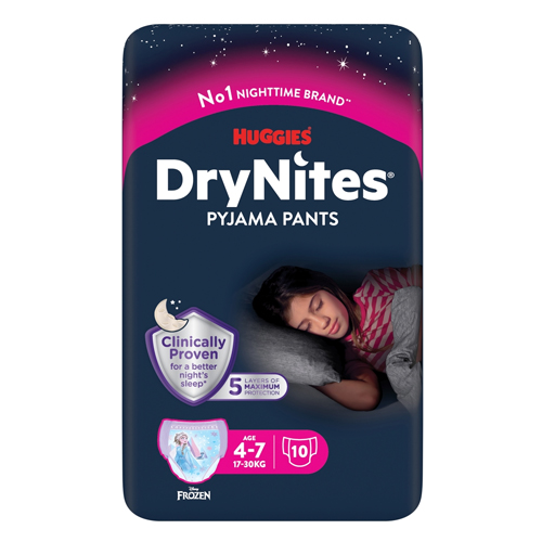 HUGGIES DRYNITES BEDWETTING PYJAMA PANTS FOR GIRL 4-7 YEARS 10PK