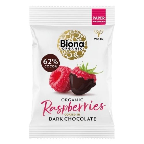 BIONA ORGANIC DARK CHOCOLATE RASPBERRIES 45G