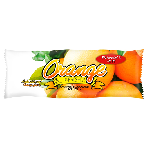 FRANCO'S ICES ORANGE REFRESHER ORANGE FLAVOURED ICE LOLLY 70ML