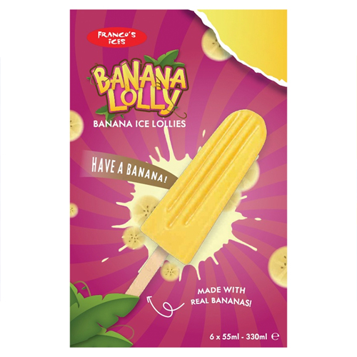 FRANCO'S ICES BANANA LOLLY BANANA ICE LOLLIES 6 PK PMP £2.00 330ML
