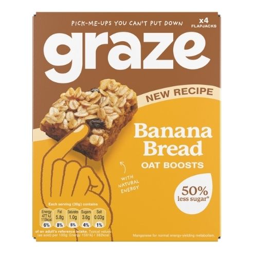 GRAZE OAT BOOST FLAPJACK SNACKS BANANA BREAD 30G