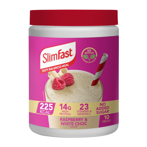 SLIMFAST RASPBERRY & WHITE CHOC FLAVOUR SHAKE 365G