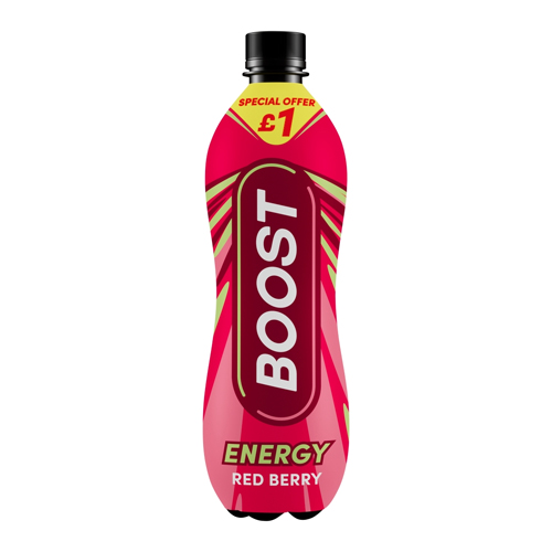 BOOST ENERGY RED BERRY PET PMP £1.00 500ML