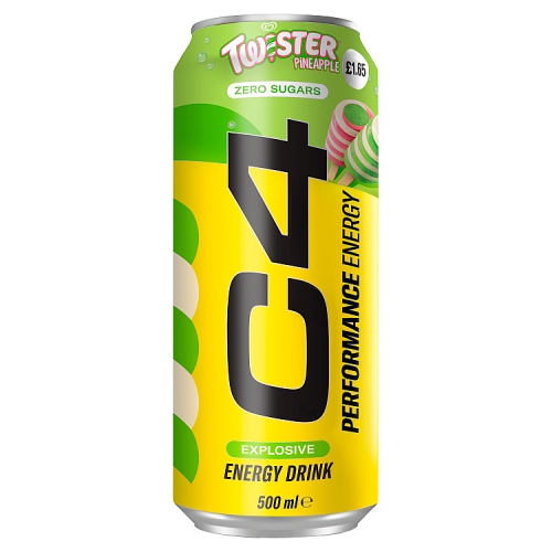 C4 ENERGY TWISTER PINEAPPLE ZERO SUGARS EXPLOSIVE PERFORMANCE CAN 500ML